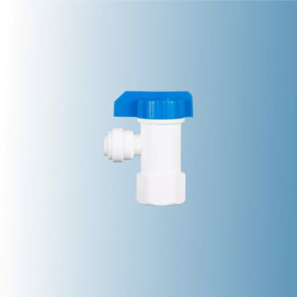 Кран запорный для накопительного бака обратного Осмоса 1/4" трубка 1/4" резьба внутренняя